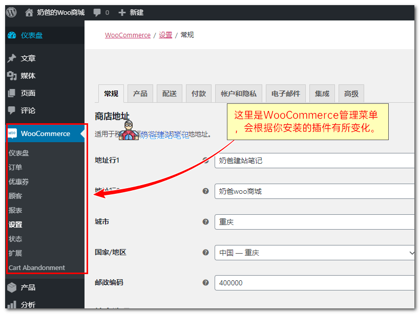 WooCommerce设置界面
