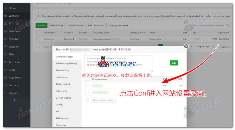 aapanel网站设置